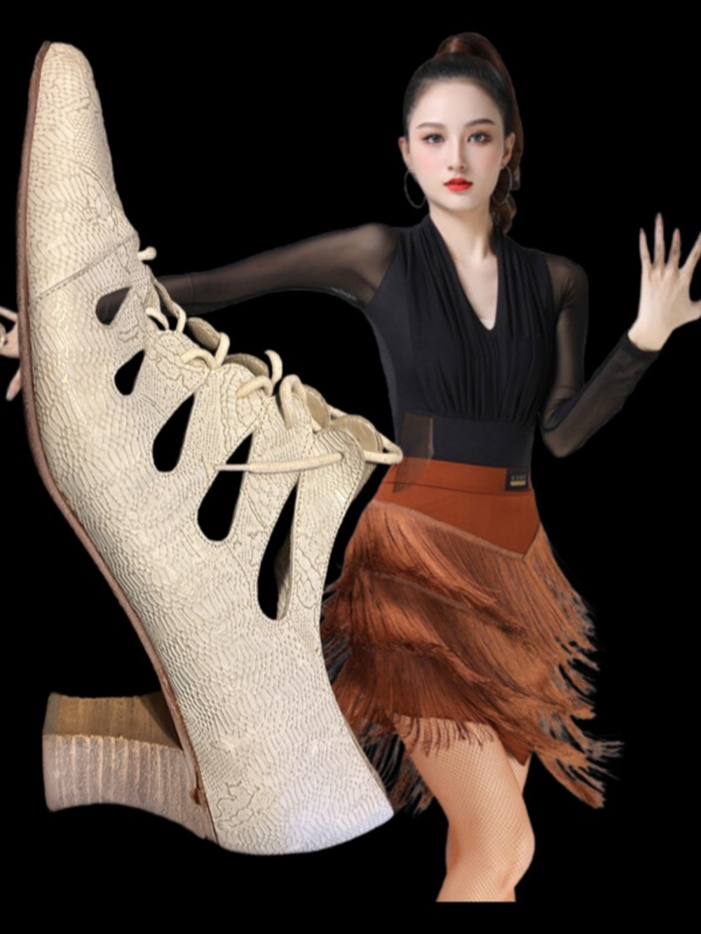 Harvin K Cutout Women's Ballroom Dance Shoe Creamy Ivory & Gold Etching